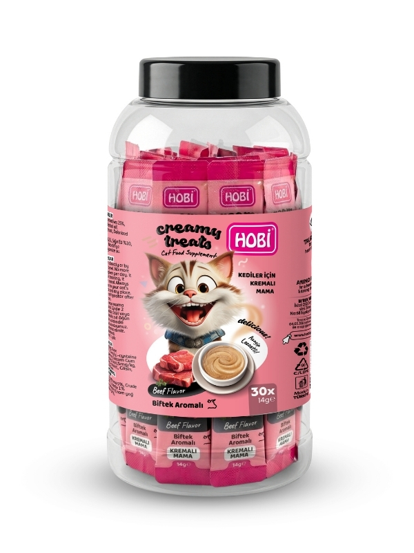 HOBİ KEDİ KREMA ÖDÜL MAMASI BİFTEKLİ 14 GR  30 LU
